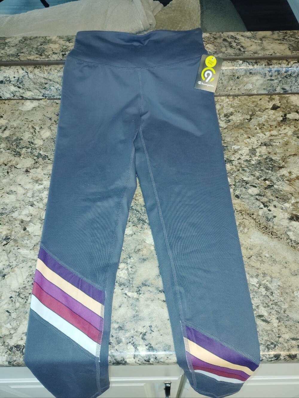 Small Nwt Champion Girls' Gray Leggings with Purple, Pink and Cream Accent